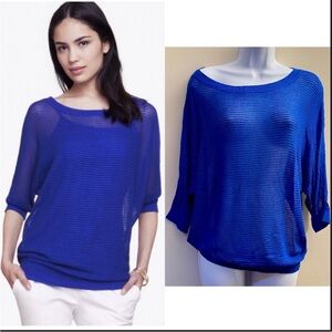 Express sweater dolman open knit net express top mesh cobalt blue top layering
